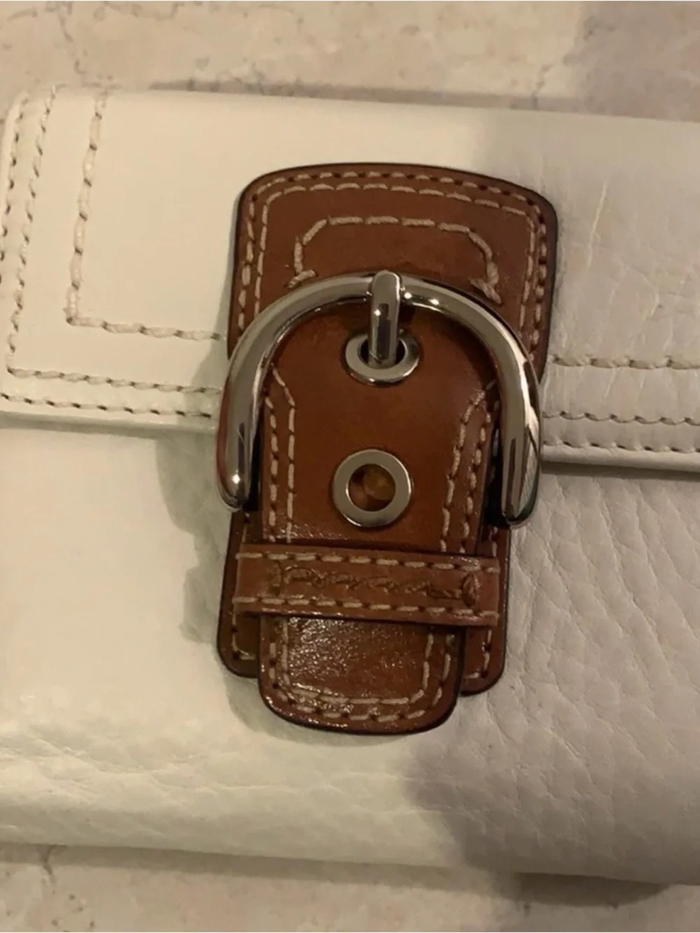 Coach White Leather Tote with Tan Trim and Matching Wallet